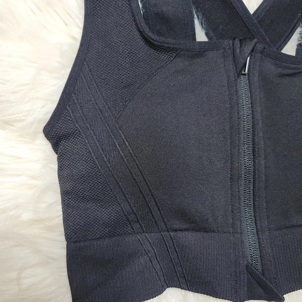 NWT Avia Sports Bra Sz S Womens Zip Front Black Moisture Wicking Athleisure